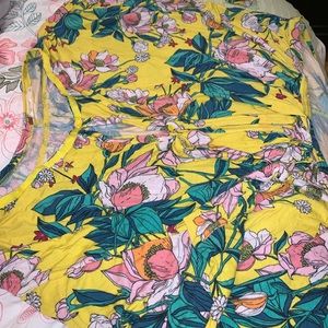 FREE PEOPLE- Yellow button down, twist bottom top